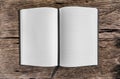 Top view empty open book on wooden table