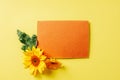 top view of empty orange card sunflower and gerbera Royalty Free Stock Photo