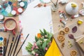 Top view of empty sheet of paper and flowers on a