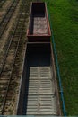 Top view of empty wagons. Stowbtsy, Belarus Royalty Free Stock Photo
