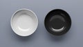 Top view of Empty white ceramic Bow and black ceramic Bowl, 3D render