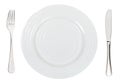 Top view of empty white dinner plate with cutlery Royalty Free Stock Photo