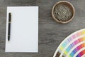 Top view of empty white page and color range cards Royalty Free Stock Photo