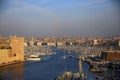 Top view of the entrance to the Vieux Port of Marseille, among the moored boats Royalty Free Stock Photo