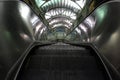 Top view of the escalator under the illumination of the lamps