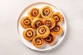 Top View Escargot Puff Pastry On White Round Plate On White Background. Generative AI Royalty Free Stock Photo