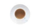 Top view espresso hot coffee in a white cup over the saucer isolated on a white background. Royalty Free Stock Photo