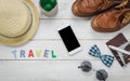Top view essential accessories to travel. Royalty Free Stock Photo