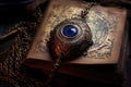 top view of an evil eye amulet resting on an old handwritten book Royalty Free Stock Photo