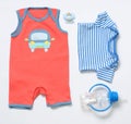 Top view fashion trendy look of baby boy clothes and stuff Royalty Free Stock Photo