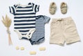 Top view fashion trendy look of baby boy clothes Royalty Free Stock Photo