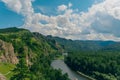 the fast mountain river bely ius in Khakassia on a hot summer day.