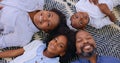 Top view, father or portrait of mother with happy kids in home to relax on holiday vacation with smile. Black family Royalty Free Stock Photo