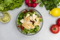 Top view of Fattoush salad in a bowl with ingredients