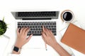 Top view female hand typing on laptop Royalty Free Stock Photo