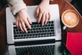 Top view female hands typing on laptop Royalty Free Stock Photo