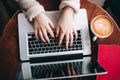 Top view female hands typing on laptop Royalty Free Stock Photo