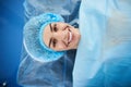 Top view of female patient lying and smiling