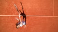 Top view of female tennis player on tennis court Royalty Free Stock Photo