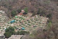 Top view, Feng Shui landscape, Chinese cemetery with buildings lined up outdoors in Thailand, Nakhon Sawan.