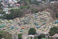 Top view, Feng Shui landscape, Chinese cemetery with buildings lined up outdoors in Thailand, Nakhon Sawan.