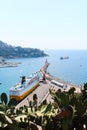 Nice, France - 16.09.16: The top view on ferry in port, one of the most beautiful embankments of Europe