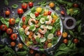 Top View Fettuccine with Prawns