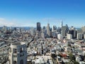 Top view financial district downtown San Francisco from Telegraph Hill