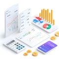 Top View of Financial Printed Papers with Charts, Graphs, and Diagrams Spread on a Table for Analysis and Business Planning Royalty Free Stock Photo