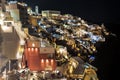 Top view of Fira city at night, Santorini,