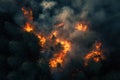 Top view of fire burning in forest at night Royalty Free Stock Photo