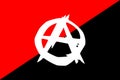 Top view of flag of Anarchist with A symbol . Anarchism symbol. no flagpole. Plane design, layout. Flag background