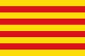 Top view of flag Catalonia, Spain. Spanish travel and patriot concept. no flagpole. Plane design, layout. Flag background