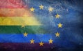 Top view of flag of Europe rainbow gay pride, no flagpole. Plane design, layout. Flag background. Freedom and love concept. Pride