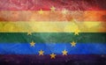 Top view of flag of Europe rainbow lgbt pride, no flagpole. Plane design, layout. Flag background. Freedom and love concept. Pride