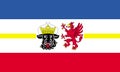 Top view of flag of Mecklenburg, Western Pomerania, state . Federal Republic of Germany. no flagpole. Plane design, layout. Flag