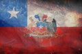 Top view of flag President, Chile. retro flag with grunge texture. Chilean travel and patriot concept. no flagpole. Plane layout, Royalty Free Stock Photo