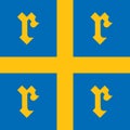 Top view of flag of Rauma, Finland. Finnish patriot and travel concept. Plane design, layout