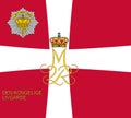 Top view of flag Royal Life Guards, Denmark. Danish patriot and travel concept. no flagpole. Plane design, layout. Flag background