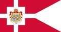 Top view of flag Royal Standard, Denmark. Danish patriot and travel concept. no flagpole. Plane design, layout. Flag background