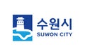 Top view of flag Suwon city, South Korea. Korean patriot and travel concept. no flagpole. Plane design, layout. Flag background