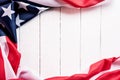 Top view of Flag of the United States of America on white wooden background. Independence Day USA, Memorial Royalty Free Stock Photo