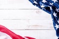 Top view of Flag of the United States of America on white wooden background. Independence Day USA, Memorial Royalty Free Stock Photo