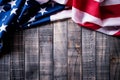 Top view of Flag of the United States of America on wooden background.  Independence Day USA, Memorial Royalty Free Stock Photo