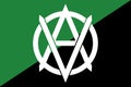 Top view of flag of Veganarchism, whiteVA . Anarchism symbol. no flagpole. Plane design, layout. Flag background