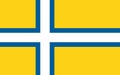 Top view of flag West Sweden, Sweden. Swedish patriot and travel concept. no flagpole. Plane design, layout. Flag background