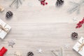 Top view flat lay Christmas composition on wooden table Royalty Free Stock Photo