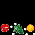 Top view Flat lay Christmas still life from christmas decorations on a black background Royalty Free Stock Photo