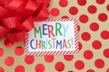 Top view Close up on Merry Christmas tag on present Royalty Free Stock Photo