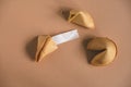 flat lay fortune cookie with blank space for text on a beige background Royalty Free Stock Photo